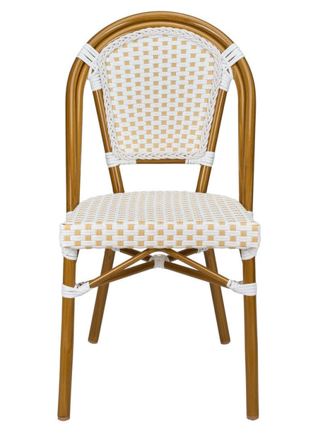 French Bistro 48x36" Table with Glass Top and 4 Chairs Set, White and Beige, Image 4