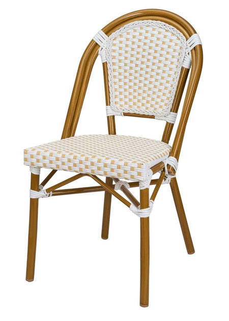 French Bistro 48x36" Table with Glass Top and 4 Chairs Set, White and Beige, Image 5