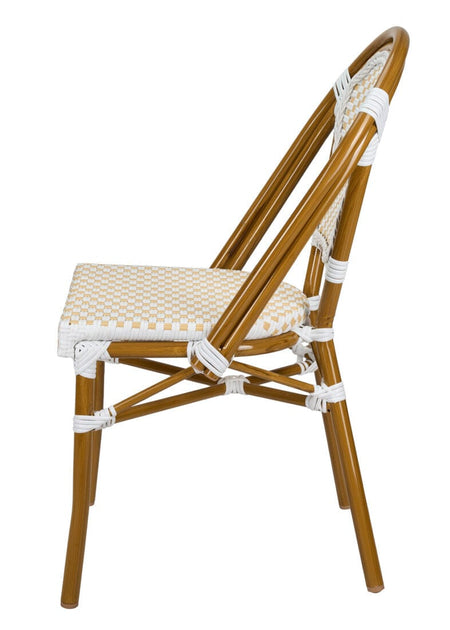 French Bistro 48x36" Table with Glass Top and 4 Chairs Set, White and Beige, Image 6