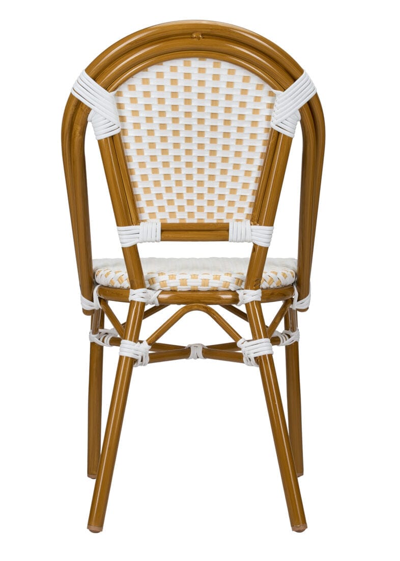 French Bistro 48x36" Table with Glass Top and 4 Chairs Set, White and Beige, Image 8