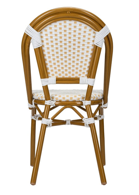 French Bistro 48x36" Table with Glass Top and 4 Chairs Set, White and Beige, Image 8