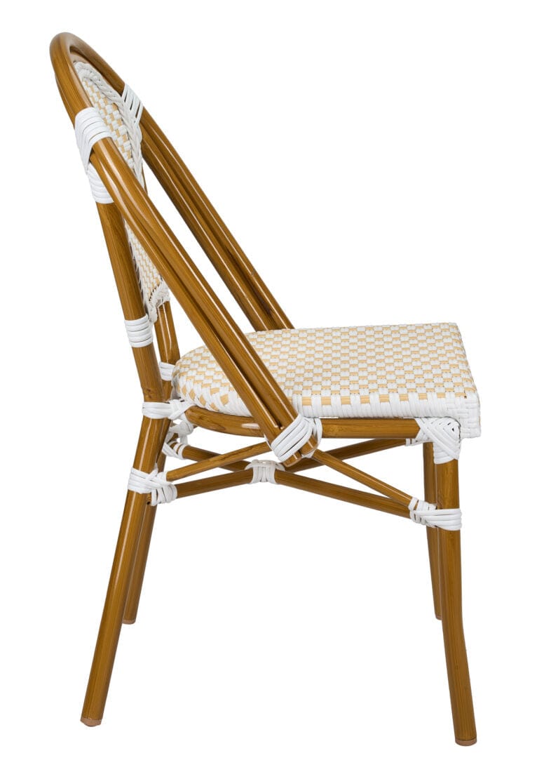 French Bistro 48x36" Table with Glass Top and 4 Chairs Set, White and Beige, Image 10