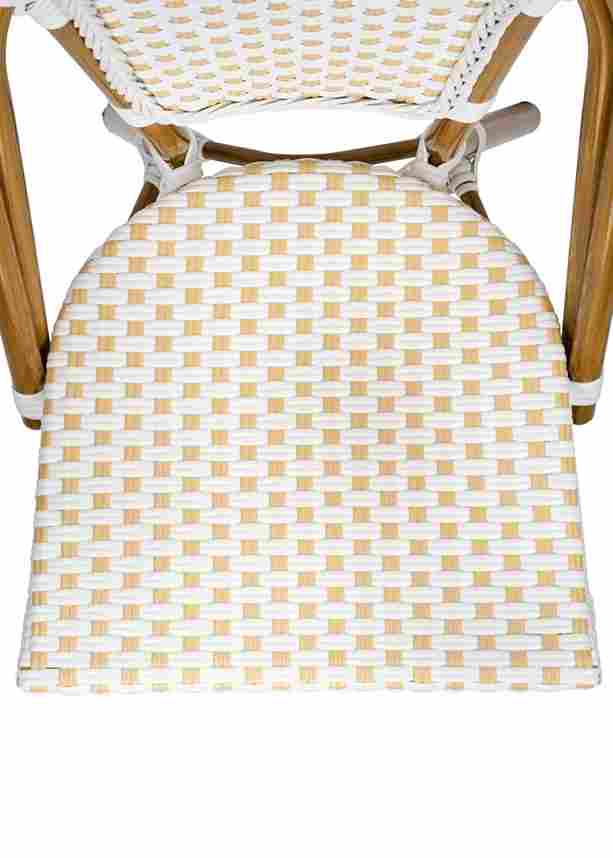 French Bistro 48x36" Table with Glass Top and 4 Chairs Set, White and Beige, Image 11
