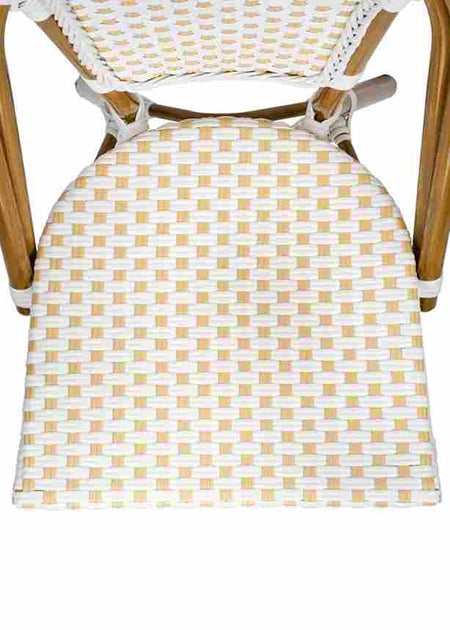 French Bistro 48x36" Table with Glass Top and 4 Chairs Set, White and Beige, Image 11