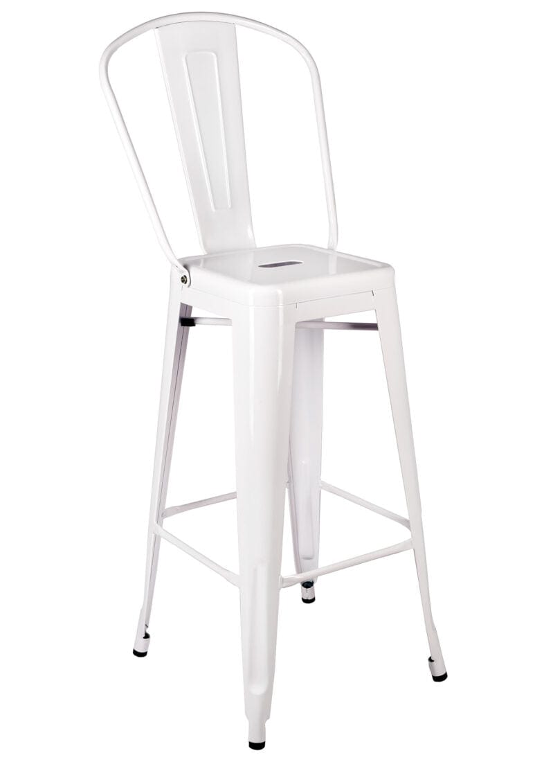 White Tolix Metal Barstool with Back — 30" Seat Height, Indoor/Outdoor (Patio & Kitchen)