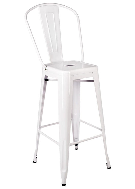 White Tolix Metal Barstool with Back — 30" Seat Height, Indoor/Outdoor (Patio & Kitchen), Image 2