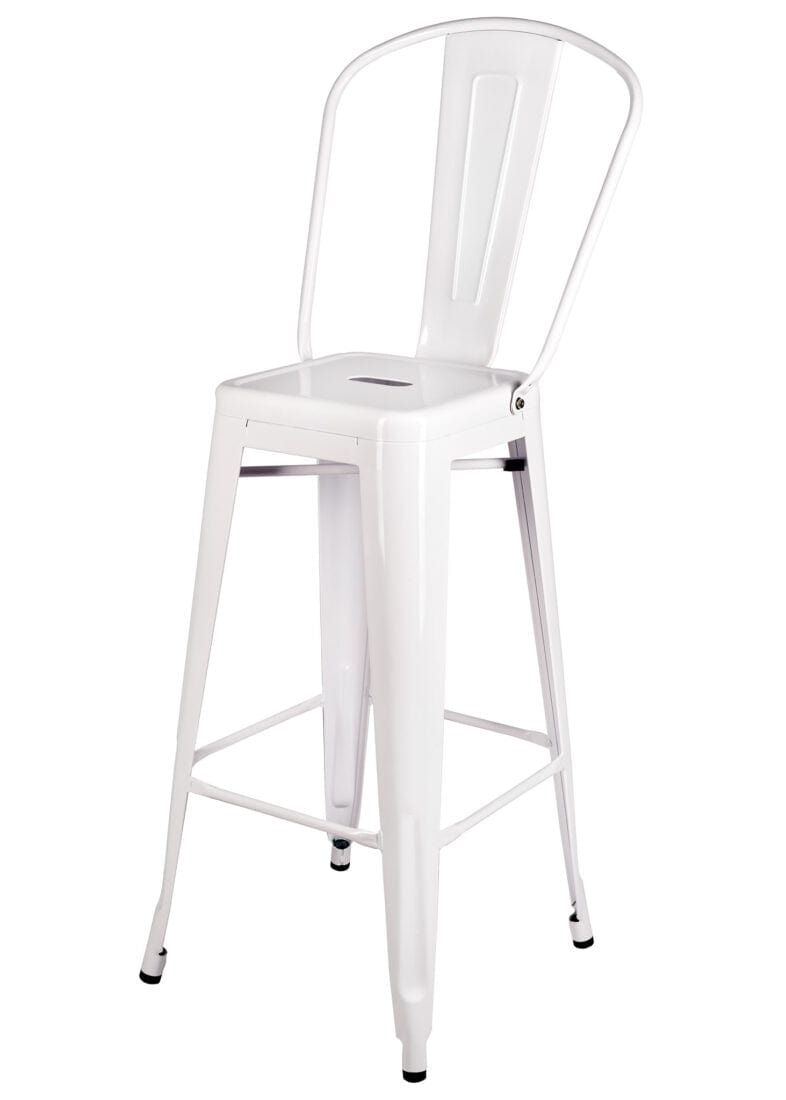 White Tolix Metal Barstool with Back — 30" Seat Height, Indoor/Outdoor (Patio & Kitchen), Image 4