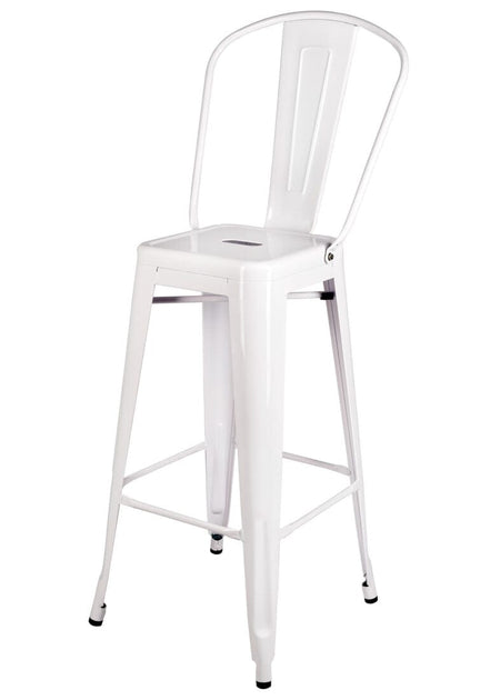 White Tolix Metal Barstool with Back — 30" Seat Height, Indoor/Outdoor (Patio & Kitchen), Image 4