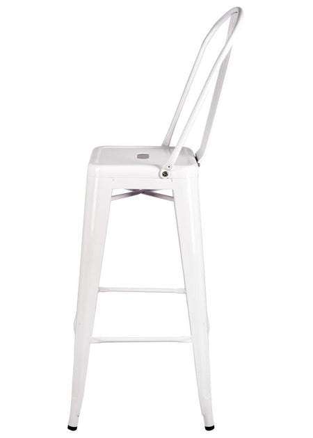 White Tolix Metal Barstool with Back — 30" Seat Height, Indoor/Outdoor (Patio & Kitchen), Image 5
