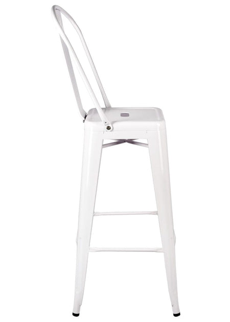 White Tolix Metal Barstool with Back — 30" Seat Height, Indoor/Outdoor (Patio & Kitchen), Image 9