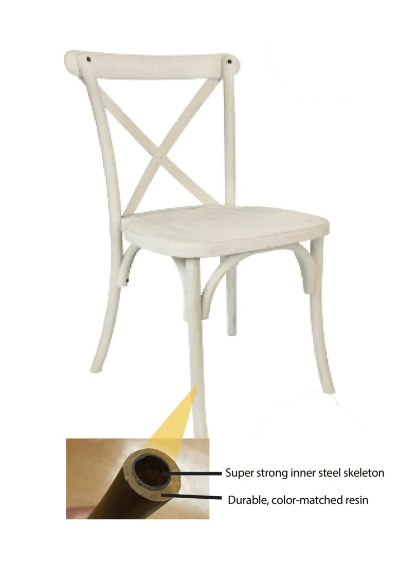 Farmhouse Dining Table Set 96x40" with 10 Cross Back Steel Skeleton Chairs for Kitchen Patio Dining Room, T Legs, White Distressed, Image 4