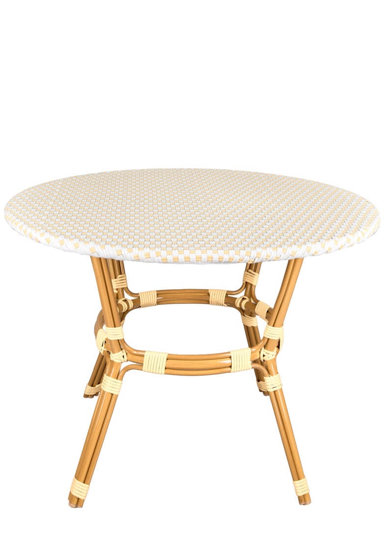 40" Round Glass Top White and Beige Rattan French Bistro Table, Image 3