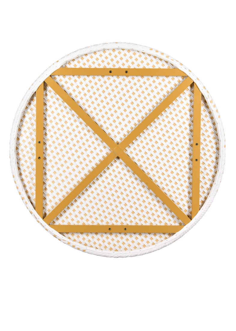 40" Round Glass Top White and Beige Rattan French Bistro Table, Image 6