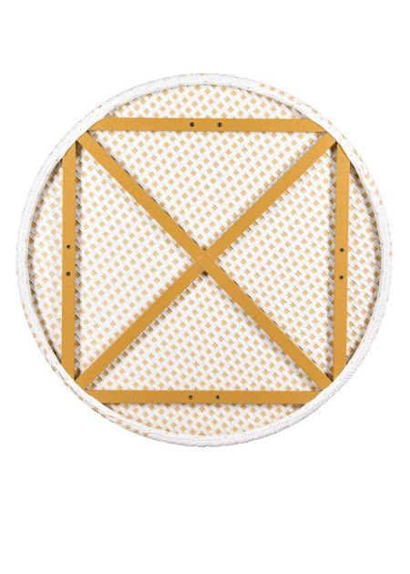 40" Round Glass Top White and Beige Rattan French Bistro Table, Image 6