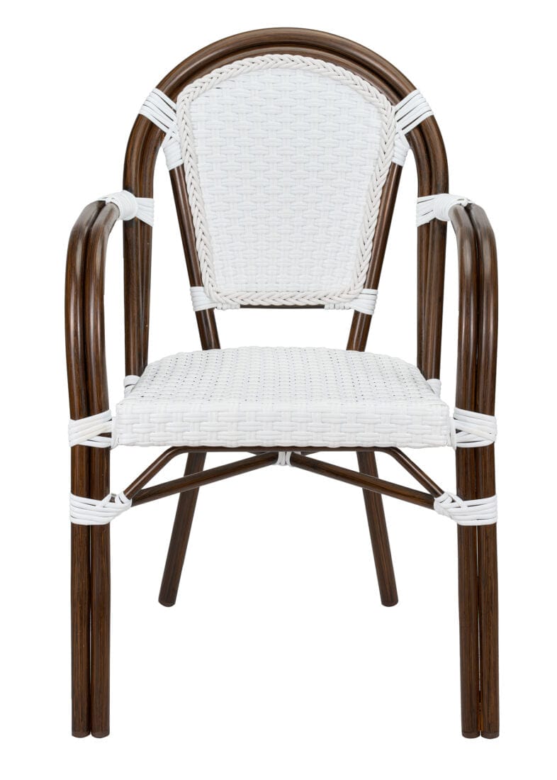 French Bistro 40" Table with Glass Top and 4 Chairs with Arms Set, White, Image 4