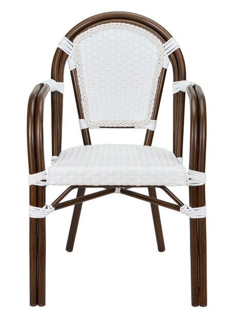 French Bistro 40" Table with Glass Top and 4 Chairs with Arms Set, White, Image 4