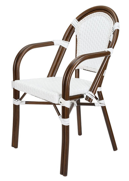 French Bistro 40" Table with Glass Top and 4 Chairs with Arms Set, White, Image 5