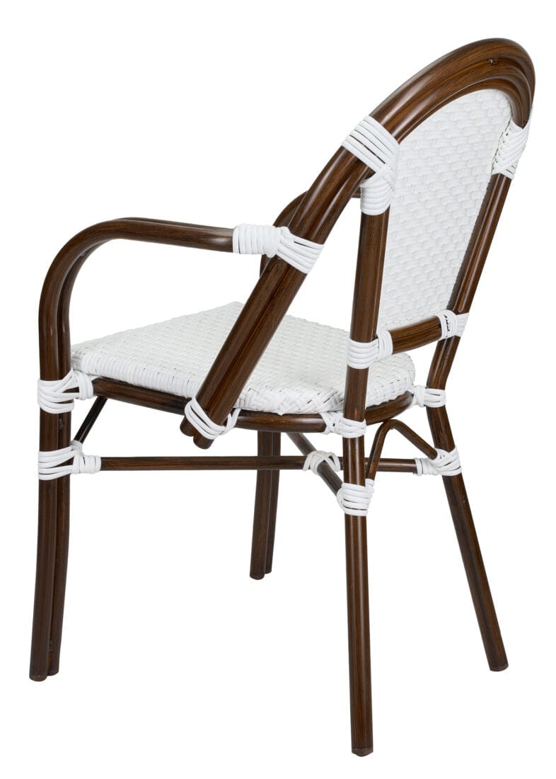French Bistro 48x36" Table with Glass Top and 4 Chairs with Arms Set, White, Image 7
