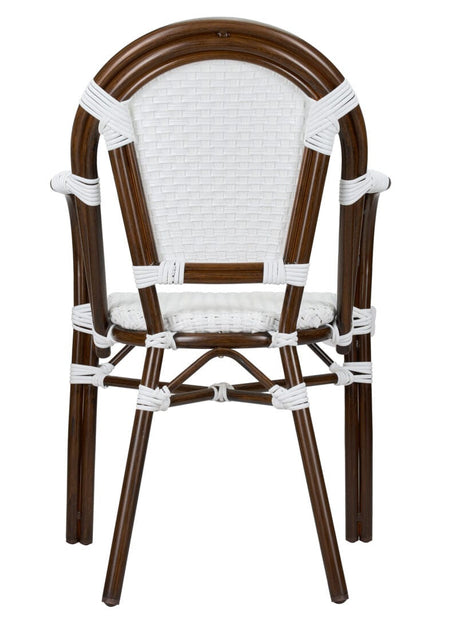 French Bistro 48x36" Table with Glass Top and 4 Chairs with Arms Set, White, Image 8