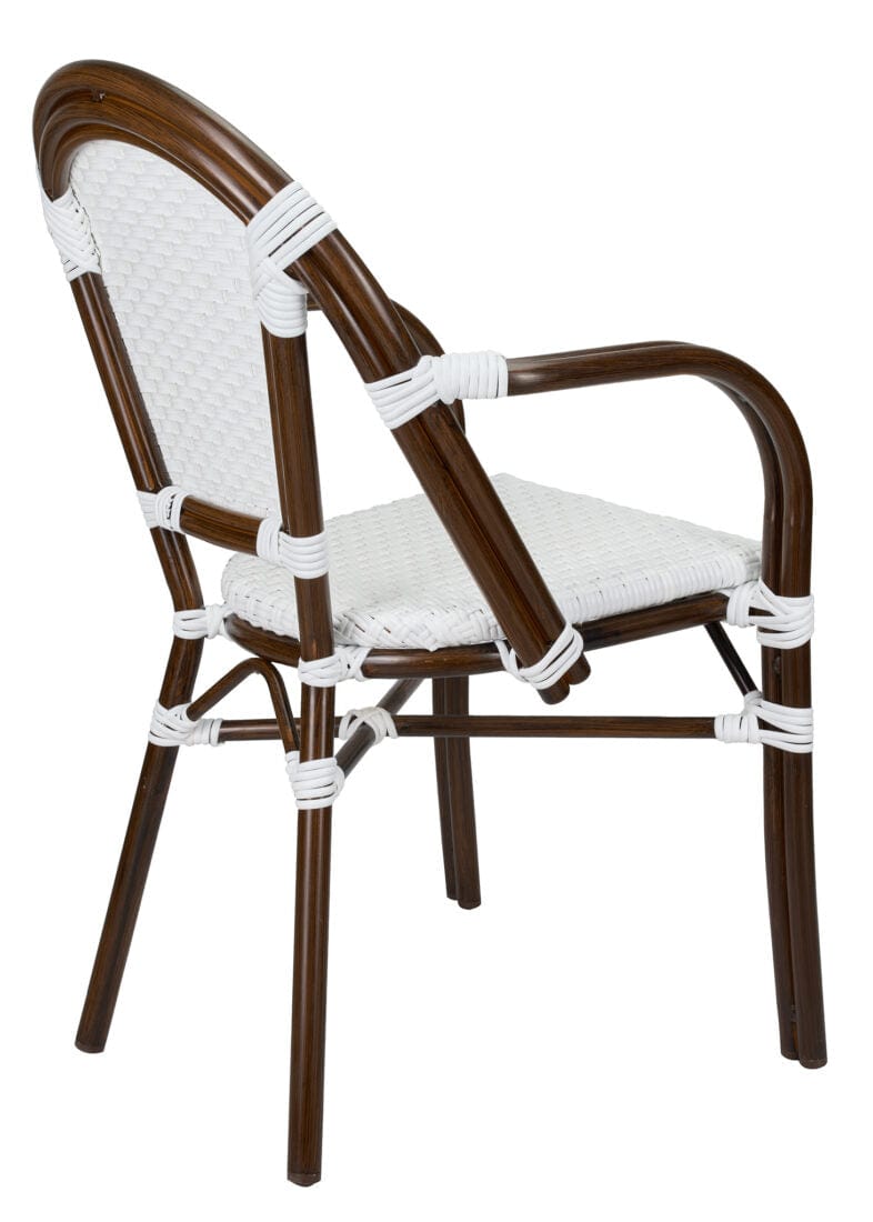 French Bistro 40" Table with Glass Top and 4 Chairs with Arms Set, White, Image 9