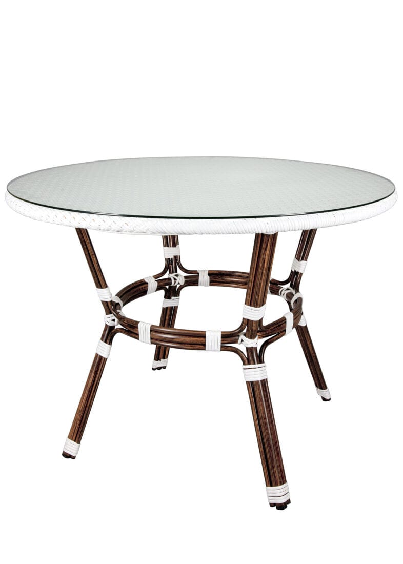 40" Round White PE Rattan Bistro Table - Seats 4, Outdoor Patio