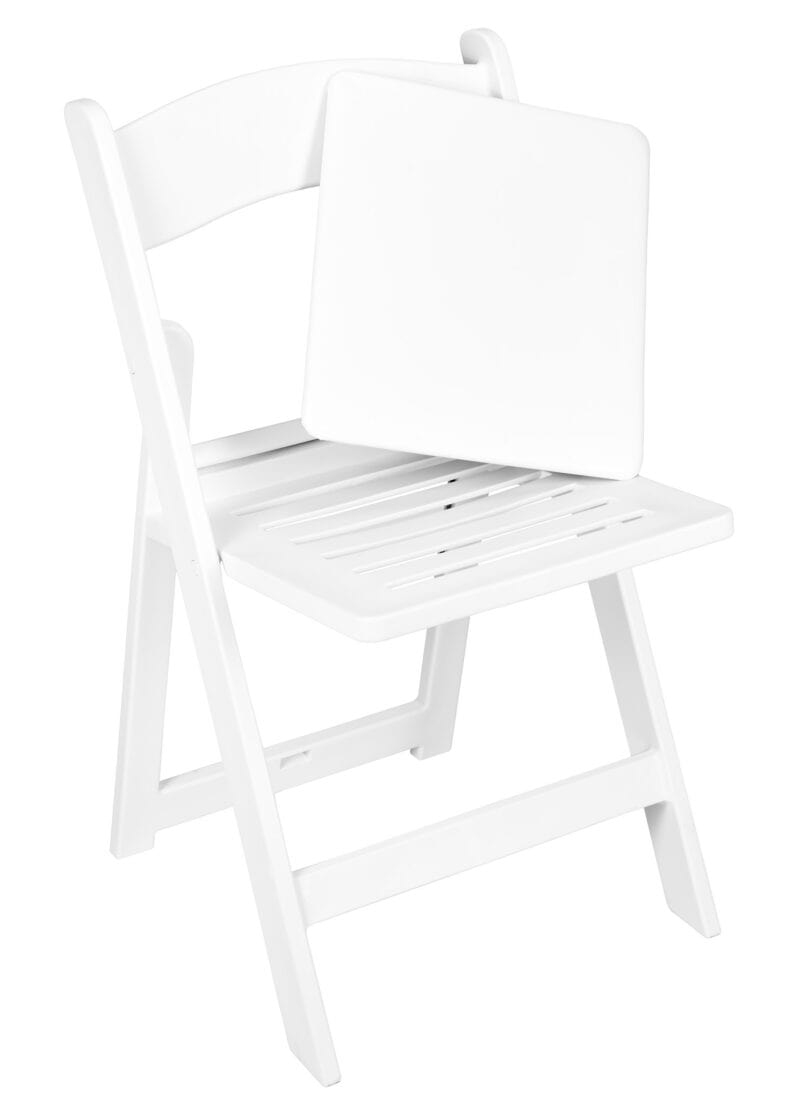 4 Pack White Resin Folding Chair with Slatted Padded Seat for Outdoor Patio Seating