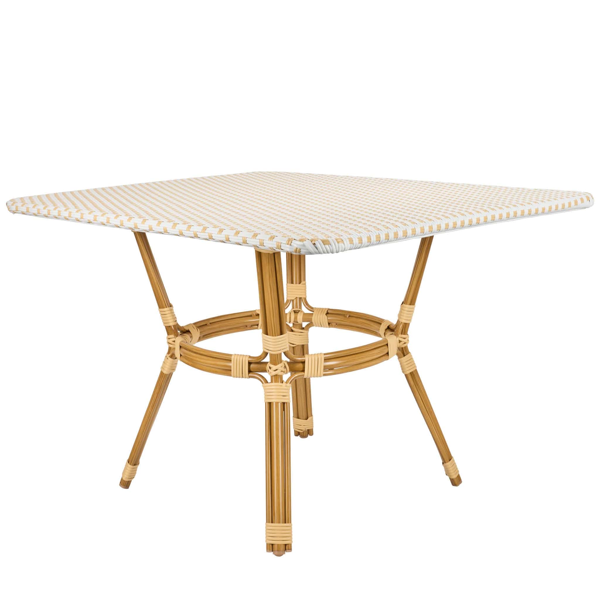 Outdoor Bistro Table 48" x 36" PE Rattan Glass Top — White & Beige | Patio Dining, Image 5