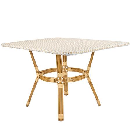 Outdoor Bistro Table 48" x 36" PE Rattan Glass Top — White & Beige | Patio Dining, Image 5