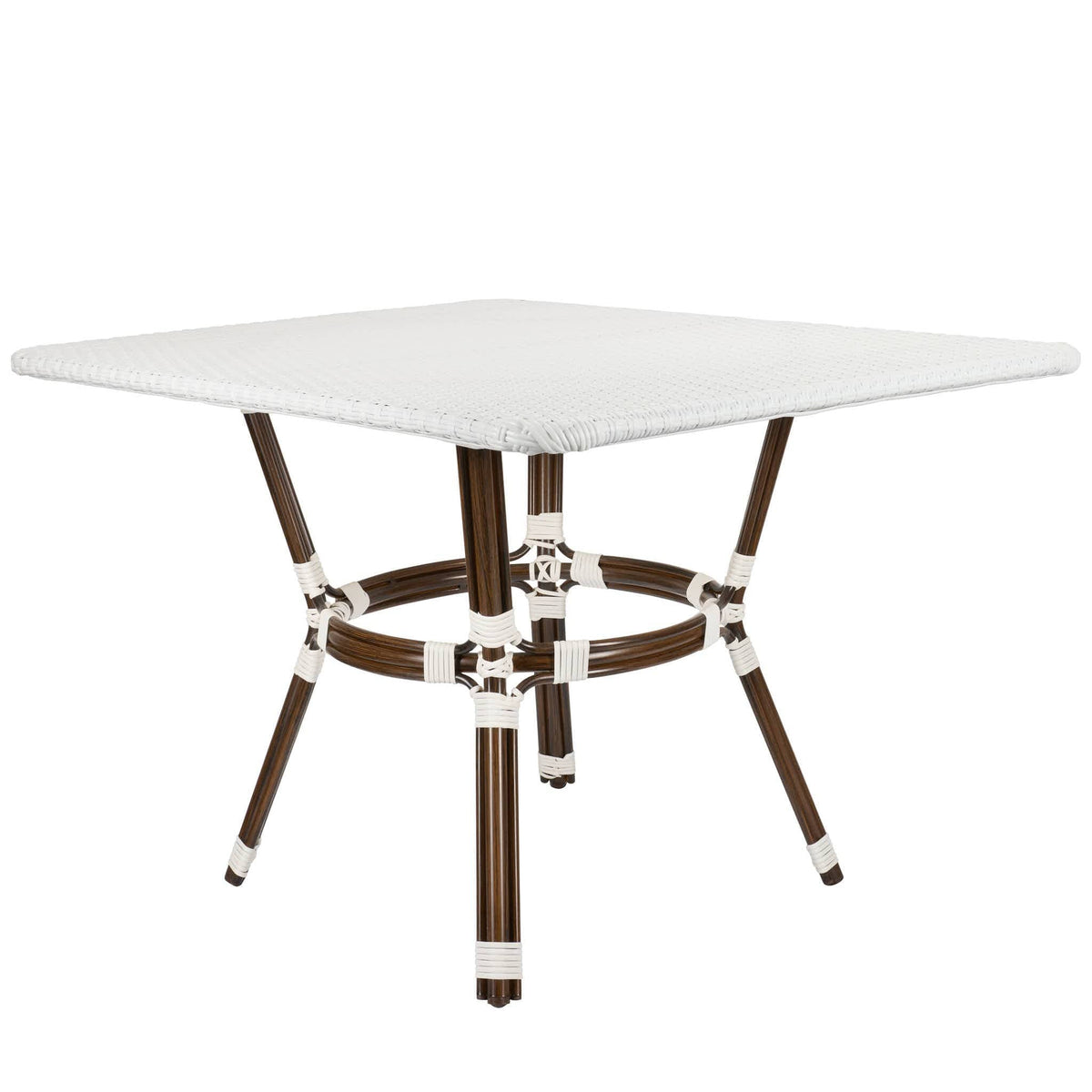 White PE Rattan Outdoor Bistro Table 48x36 Glass Top – Ideal for Patio & Outdoor Dining, Image 5
