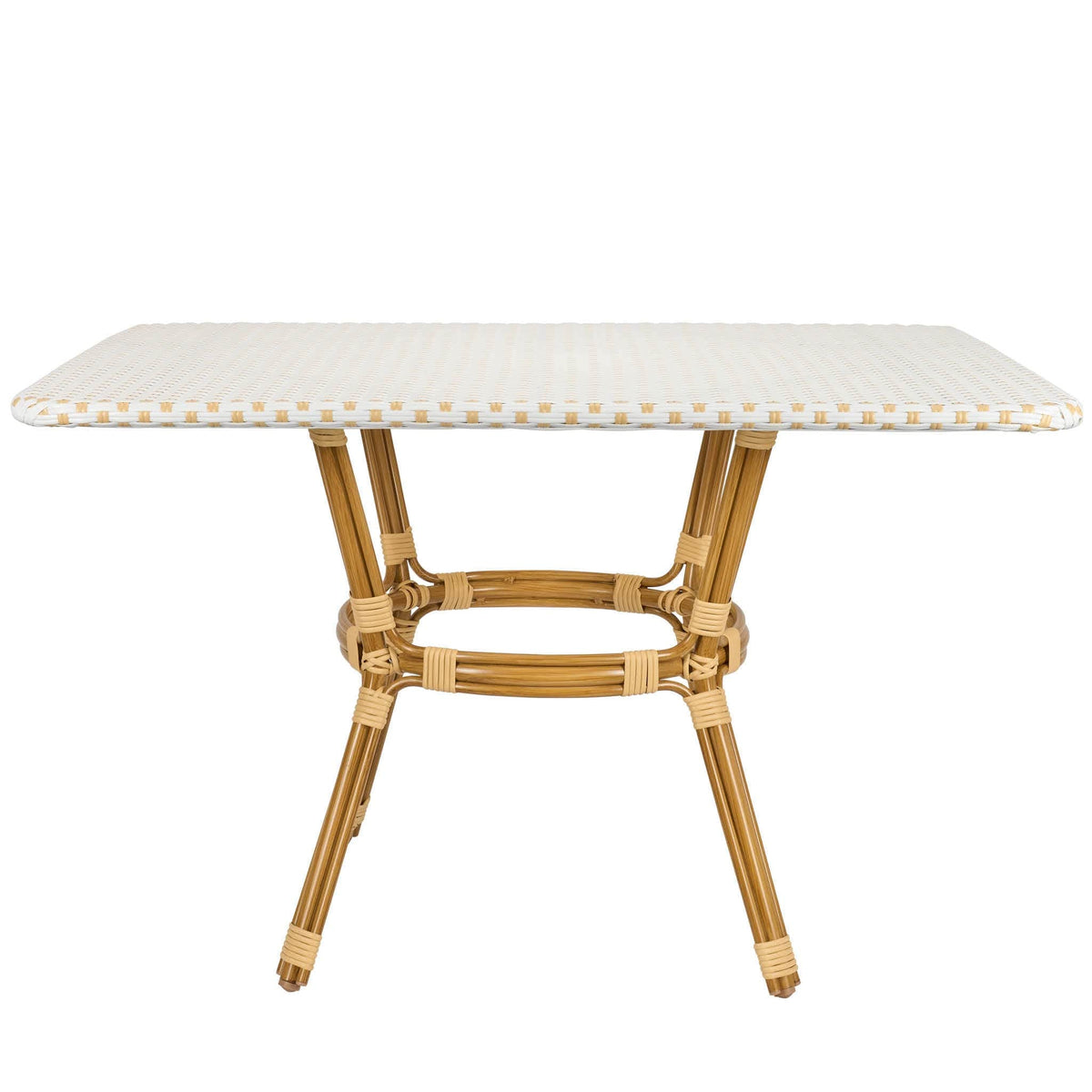 Outdoor Bistro Table 48" x 36" PE Rattan Glass Top — White & Beige | Patio Dining, Image 4