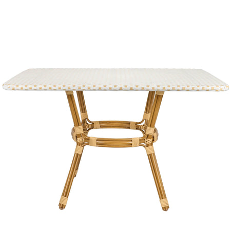 Outdoor Bistro Table 48" x 36" PE Rattan Glass Top — White & Beige | Patio Dining, Image 4