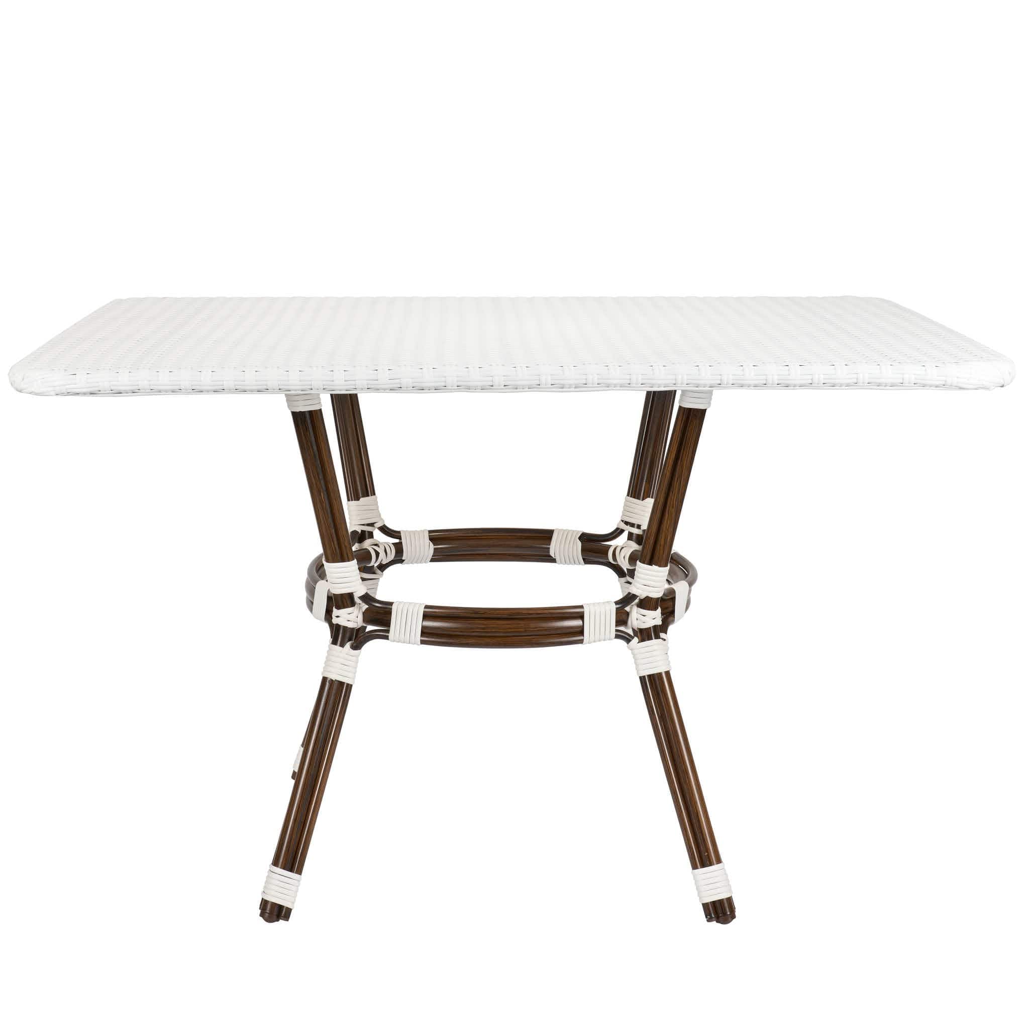 White PE Rattan Outdoor Bistro Table 48x36 Glass Top – Ideal for Patio & Outdoor Dining, Image 4