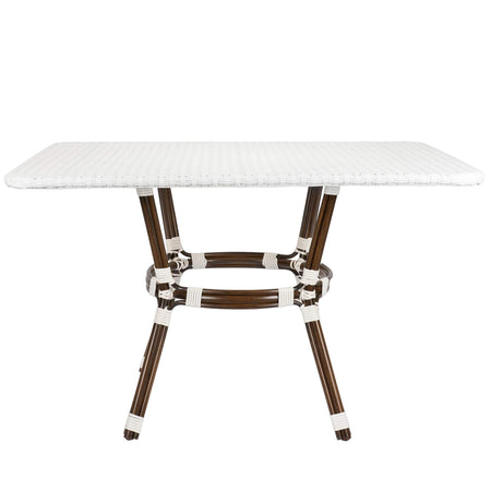 White PE Rattan Outdoor Bistro Table 48x36 Glass Top – Ideal for Patio & Outdoor Dining, Image 4