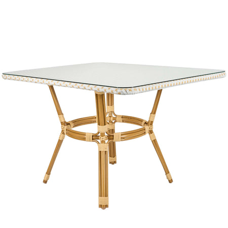 Outdoor Bistro Table 48" x 36" PE Rattan Glass Top — White & Beige | Patio Dining, Image 3