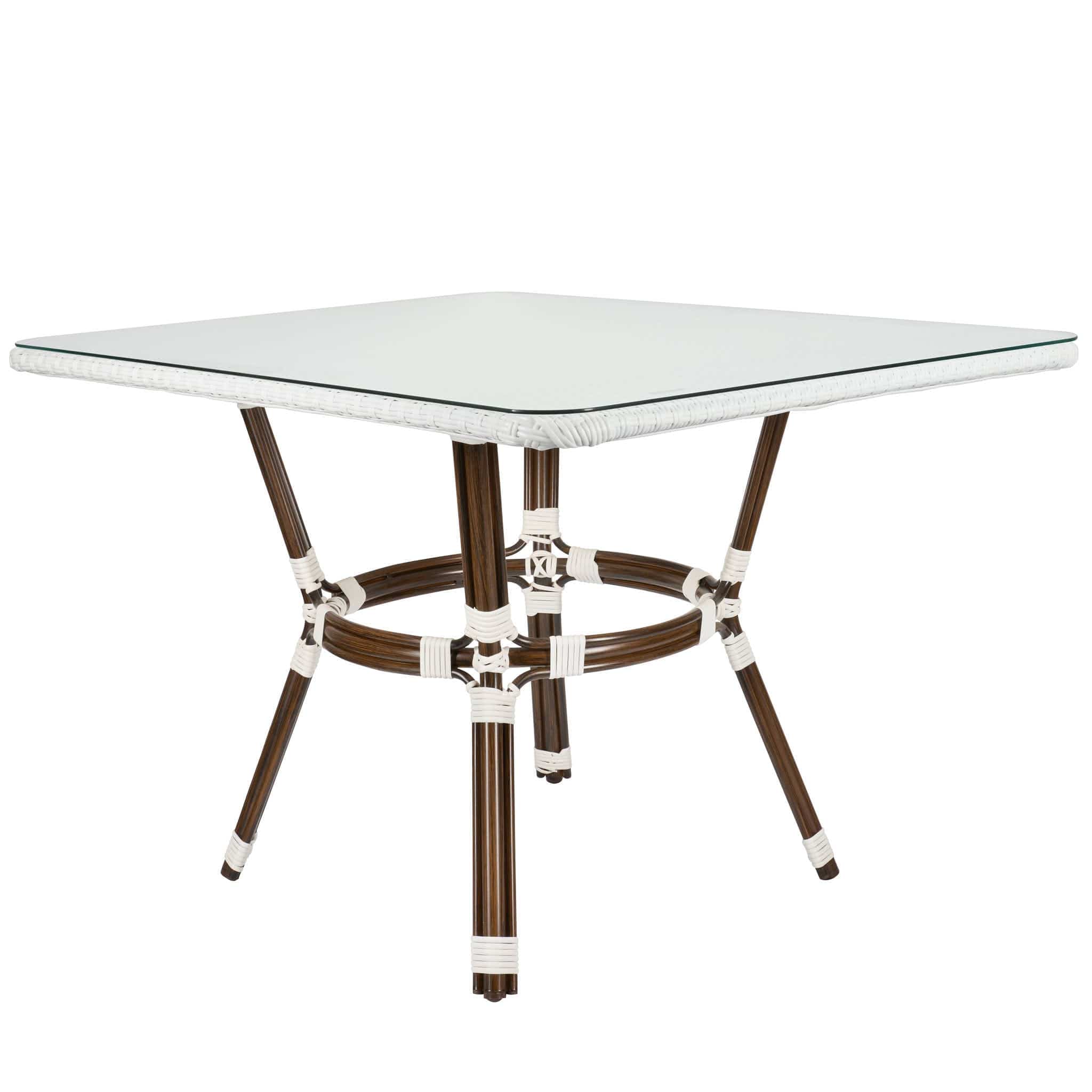 White PE Rattan Outdoor Bistro Table 48x36 Glass Top – Ideal for Patio & Outdoor Dining, Image 3