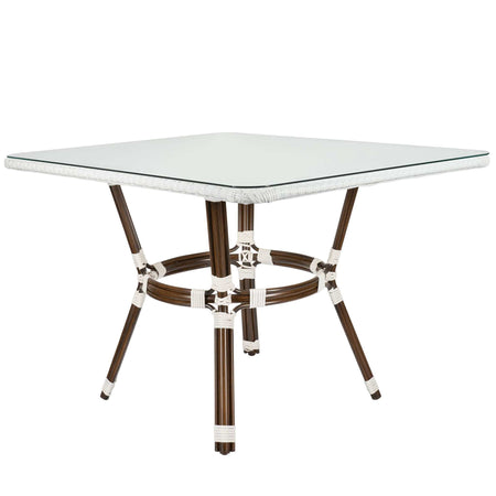 White PE Rattan Outdoor Bistro Table 48x36 Glass Top – Ideal for Patio & Outdoor Dining, Image 3
