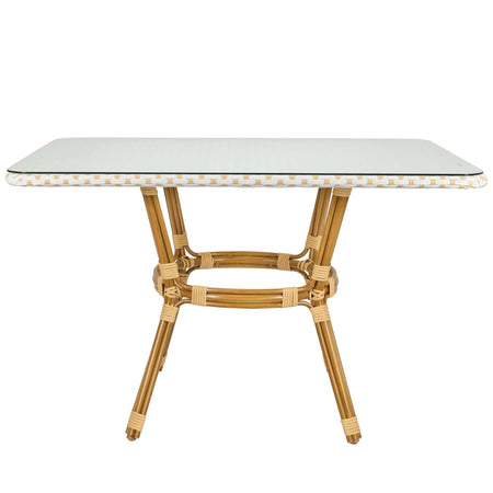 Outdoor Bistro Table 48" x 36" PE Rattan Glass Top — White & Beige | Patio Dining, Image 2