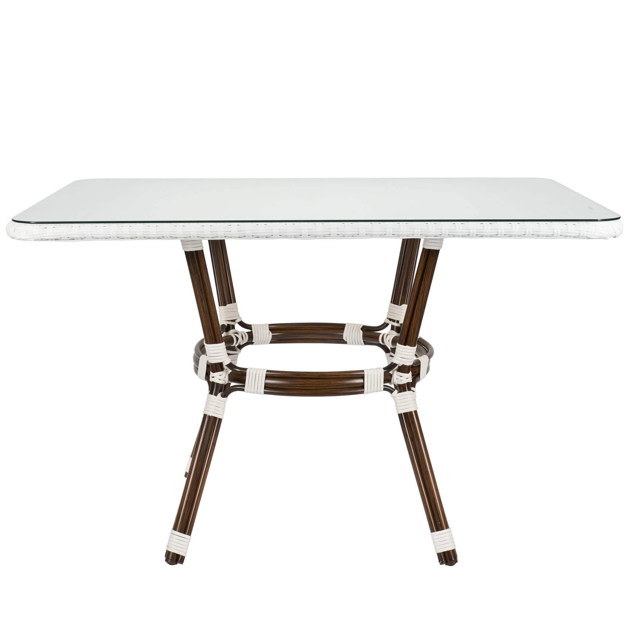 White PE Rattan Outdoor Bistro Table 48x36 Glass Top – Ideal for Patio & Outdoor Dining, Image 2