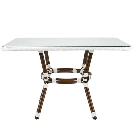White PE Rattan Outdoor Bistro Table 48x36 Glass Top – Ideal for Patio & Outdoor Dining, Image 2