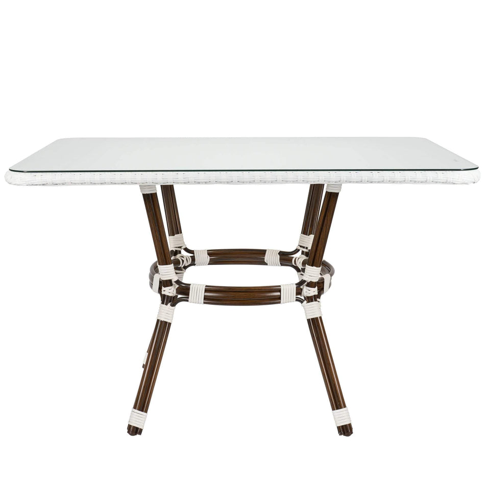 White PE Rattan Outdoor Bistro Table 48x36 Glass Top – Ideal for Patio & Outdoor Dining, Image 2