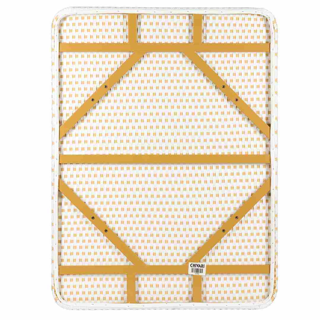 Outdoor Bistro Table 48" x 36" PE Rattan Glass Top — White & Beige | Patio Dining, Image 7