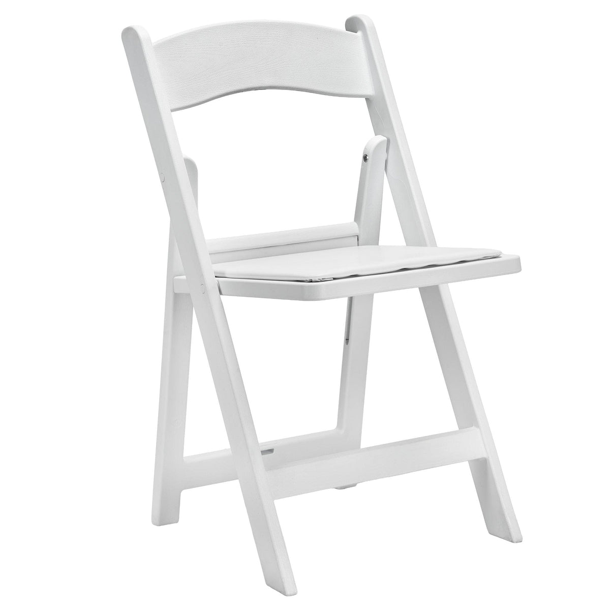 White Woodgrain Resin Folding Chair — Padded Vinyl Seat, Stackable, 850 lb Capacity | Ideal for Patio & Events, Image 2