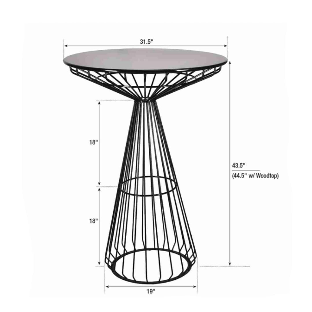 32" Natural Oak Top Round Cocktail Table with White Wire Base, Image 6