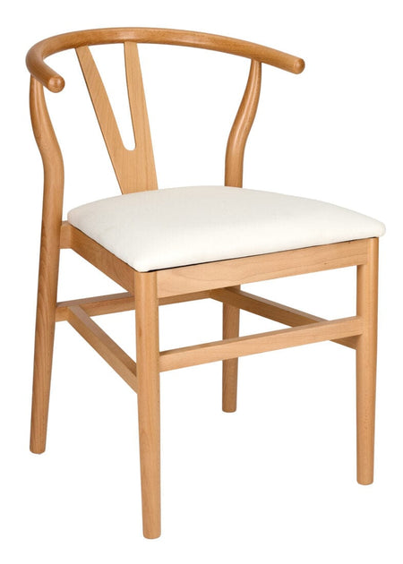 Natural Wood Wishbone Chair with Ivory Tweed Fabric Seat, Image 2