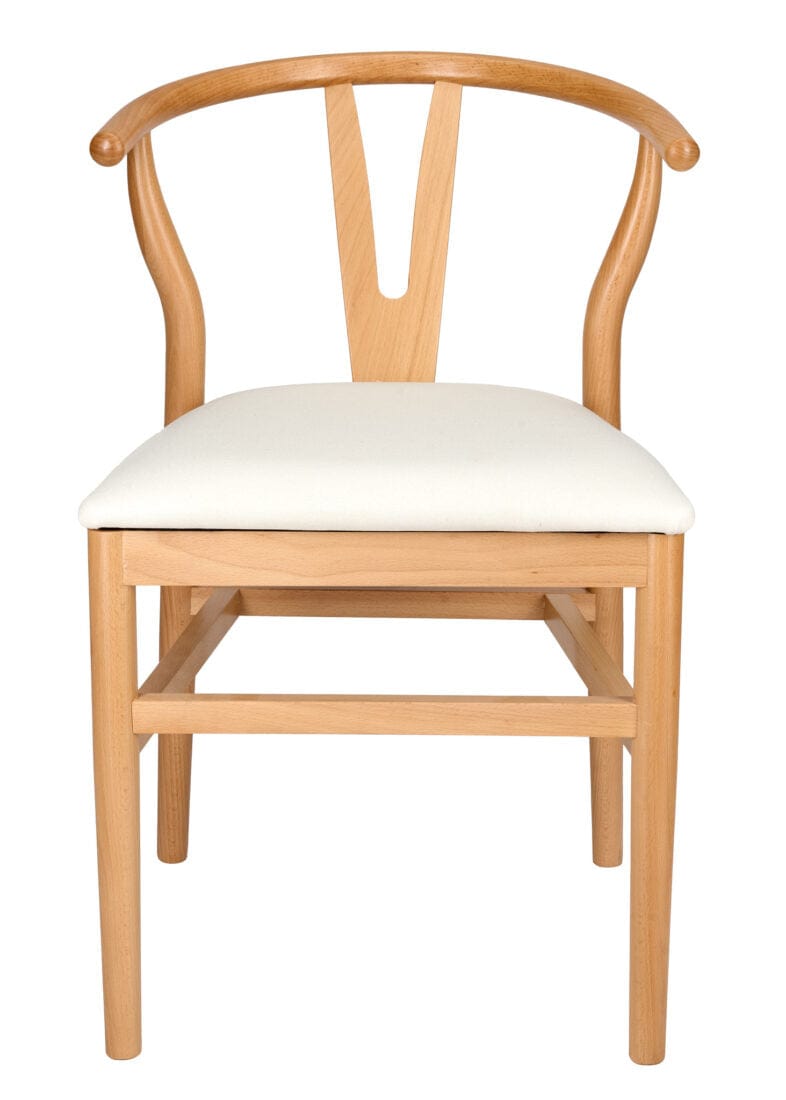Natural Wood Wishbone Chair with Ivory Tweed Fabric Seat, Image 3