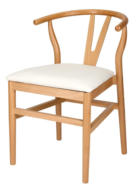 Natural Wood Wishbone Chair with Ivory Tweed Fabric Seat, Image 4