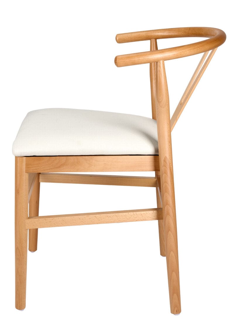 Natural Wood Wishbone Chair with Ivory Tweed Fabric Seat, Image 5