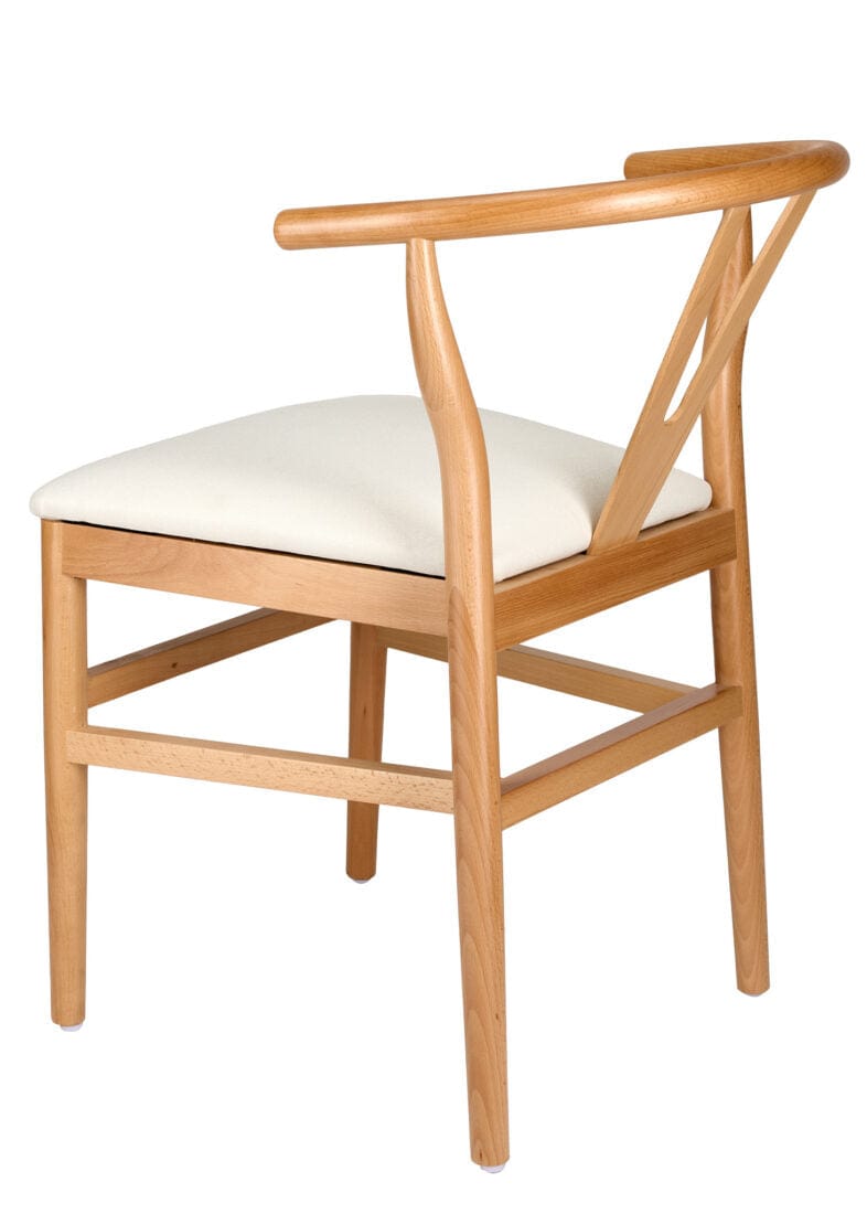 Natural Wood Wishbone Chair with Ivory Tweed Fabric Seat, Image 6