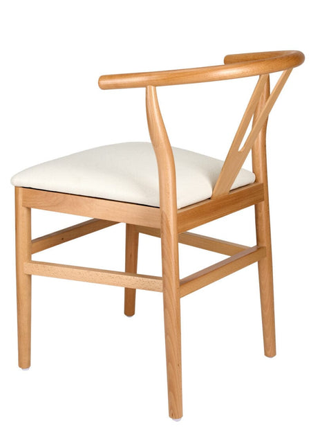 Natural Wood Wishbone Chair with Ivory Tweed Fabric Seat, Image 6