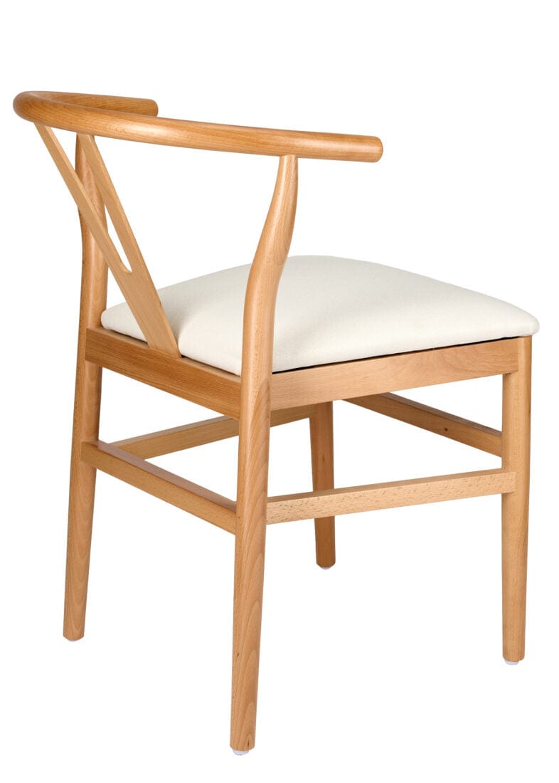 Natural Wood Wishbone Chair with Ivory Tweed Fabric Seat, Image 8